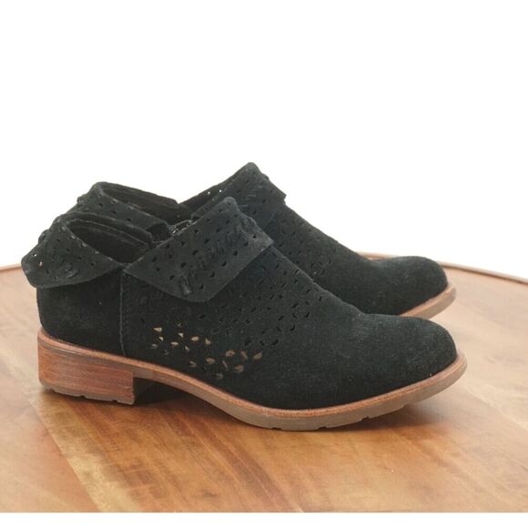 Sofft Womens Brinkley Ankle Boots Fold Over Black Suede Perforated Block Heel 6M - Picture 1 of 11